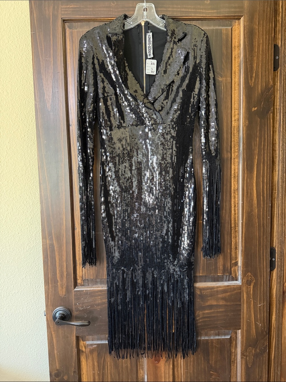 Rodeo Quincy NFR ready Sequin Fringe Long-Sleeve Dress in Black Size S